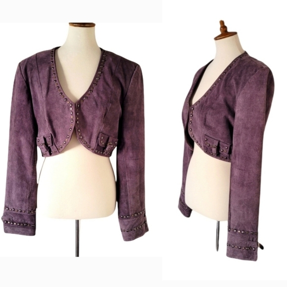 Double D Ranch Vintage Purple Suede Studded Cropped Bolero Corset Jacket - Picture 2 of 10